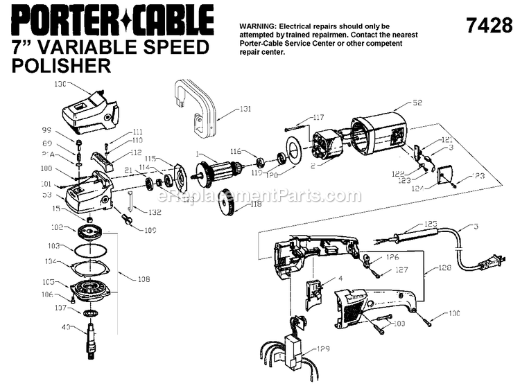 Porter Cable 7428 (Type 1) 7in Vs Polisher Power Tool Page A Diagram